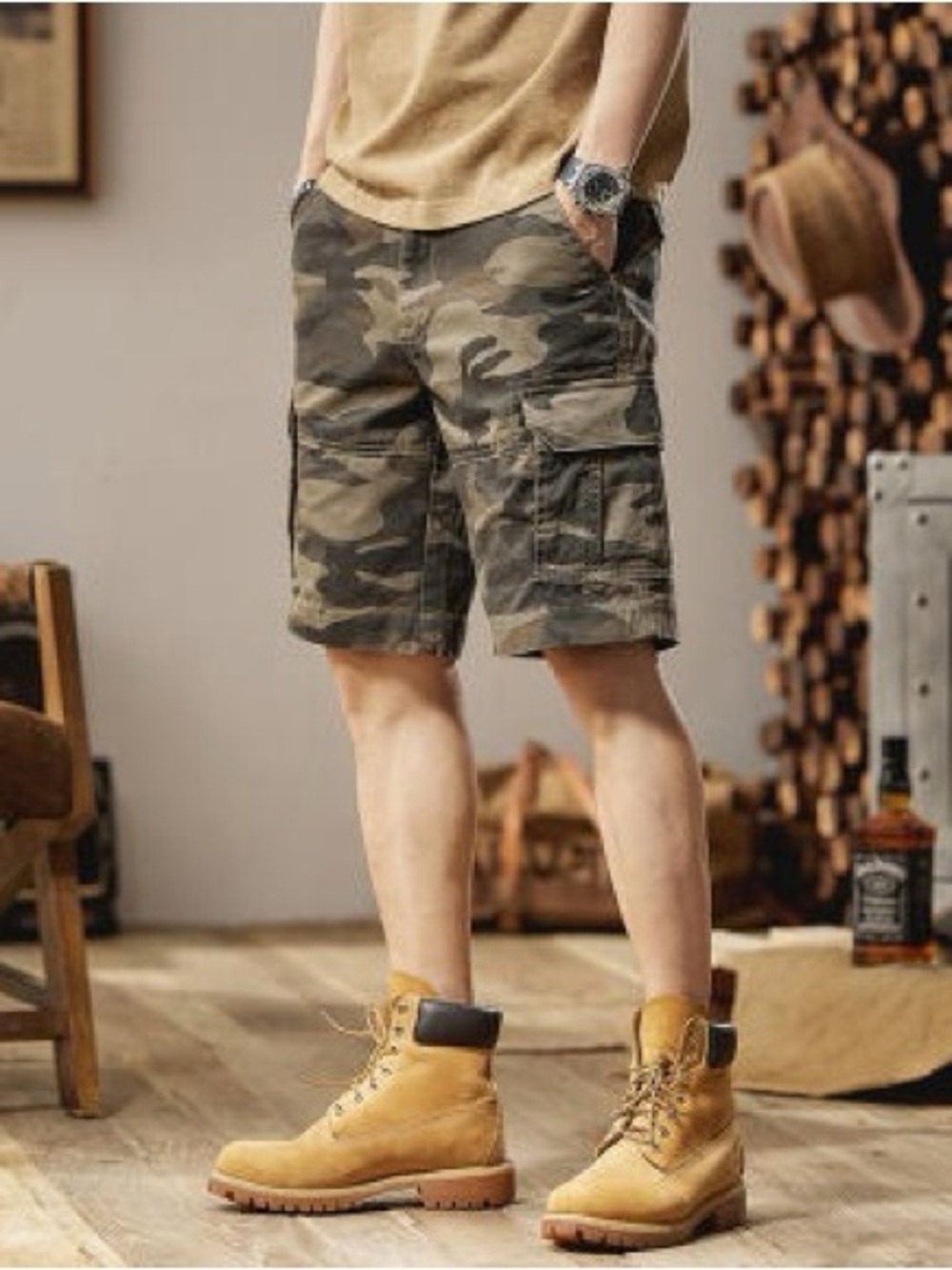 YNS Generic Men's Green Brown Camo Cargo Shorts